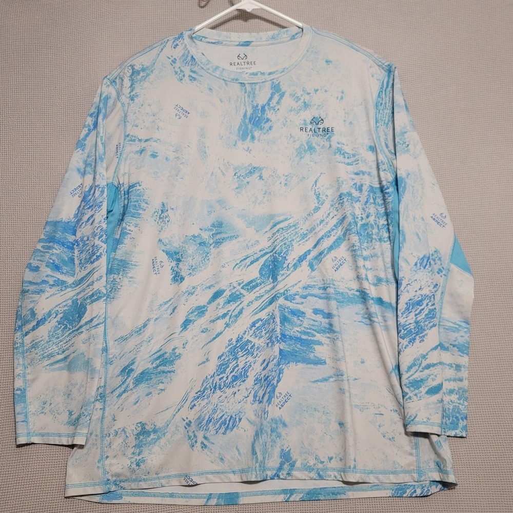 Realtree Fishing Shirt Mens 3XL Blue White Aspect Camo Long Sleeve Performance